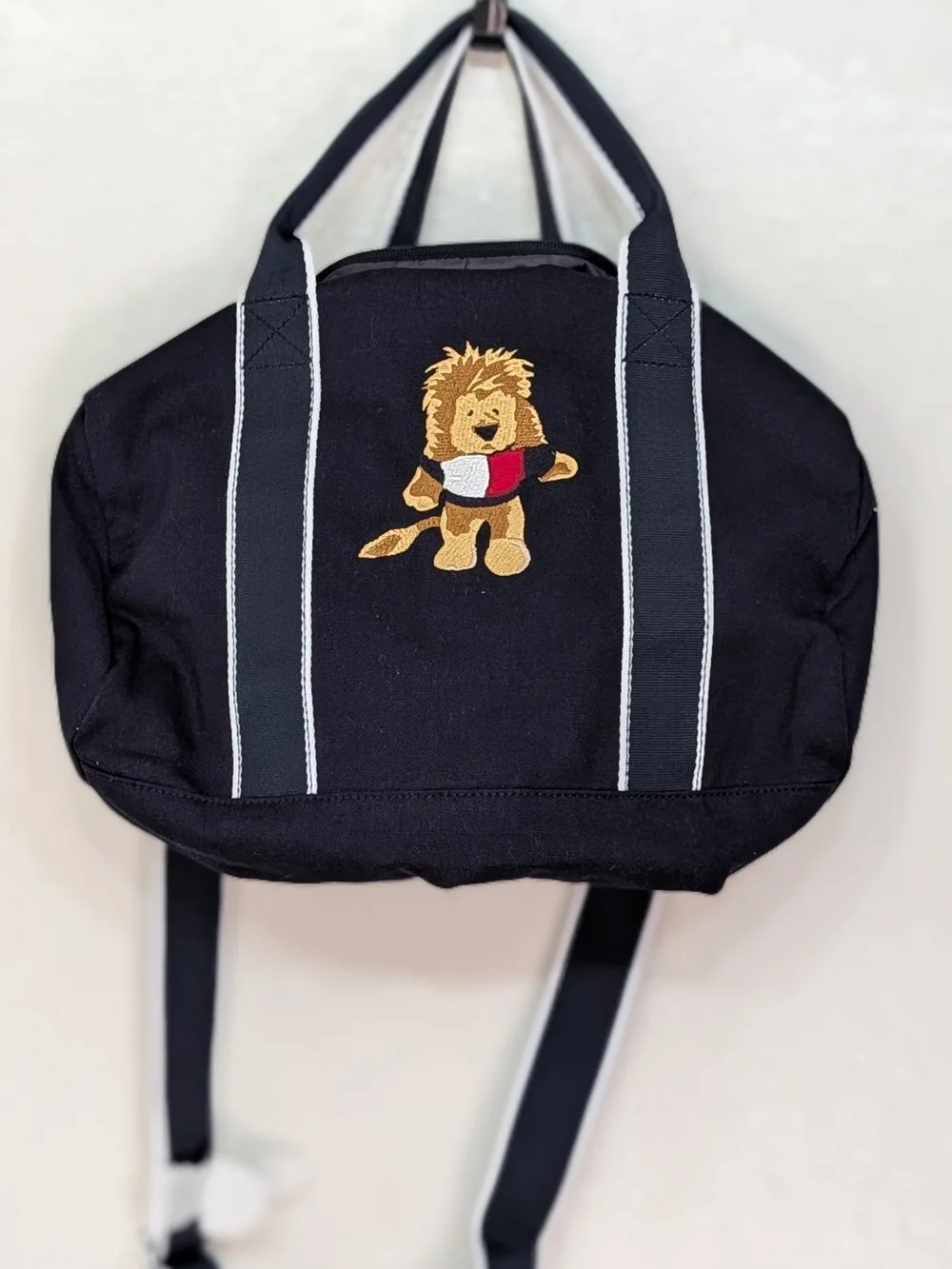 Navy Blue Canvas Lion Embroidered Kid's Duffle Bag